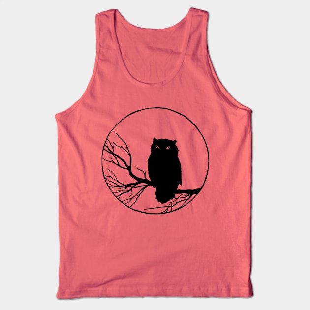 Scary Vintage Owl on Tree Tank Top by Pixelchicken